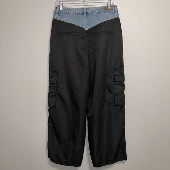 BlankNYC Size 27 Mixed Media Cargo Pants Denim Waist Black Baggy Jogger - Picture 7 of 7